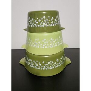 Vintage 3 Pyrex Spring Blossom Green Crazy Daisy Cinderella Mixing Bowls